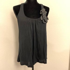 Black Sleeveless Top with Satin Flowers